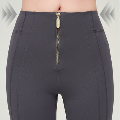 High Waist Zipper Bell-bottom Trousers For Women Slimming Butt Lifting Flared Leggings Sports Gym Fitness Yoga Pants Quick-drying