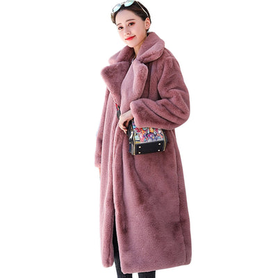 Winter Fashion New High Quality Imitation Velvet Fur Long Coat for Women with Cotton Warm Mink Skin Cashmere Coat