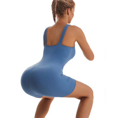 Square Collar Sleeveless Backless Yoga Jumpsuit For Women Fitness Shorts Leggings Tracksuit Stretch Slim Fashion Sports Bodysuit