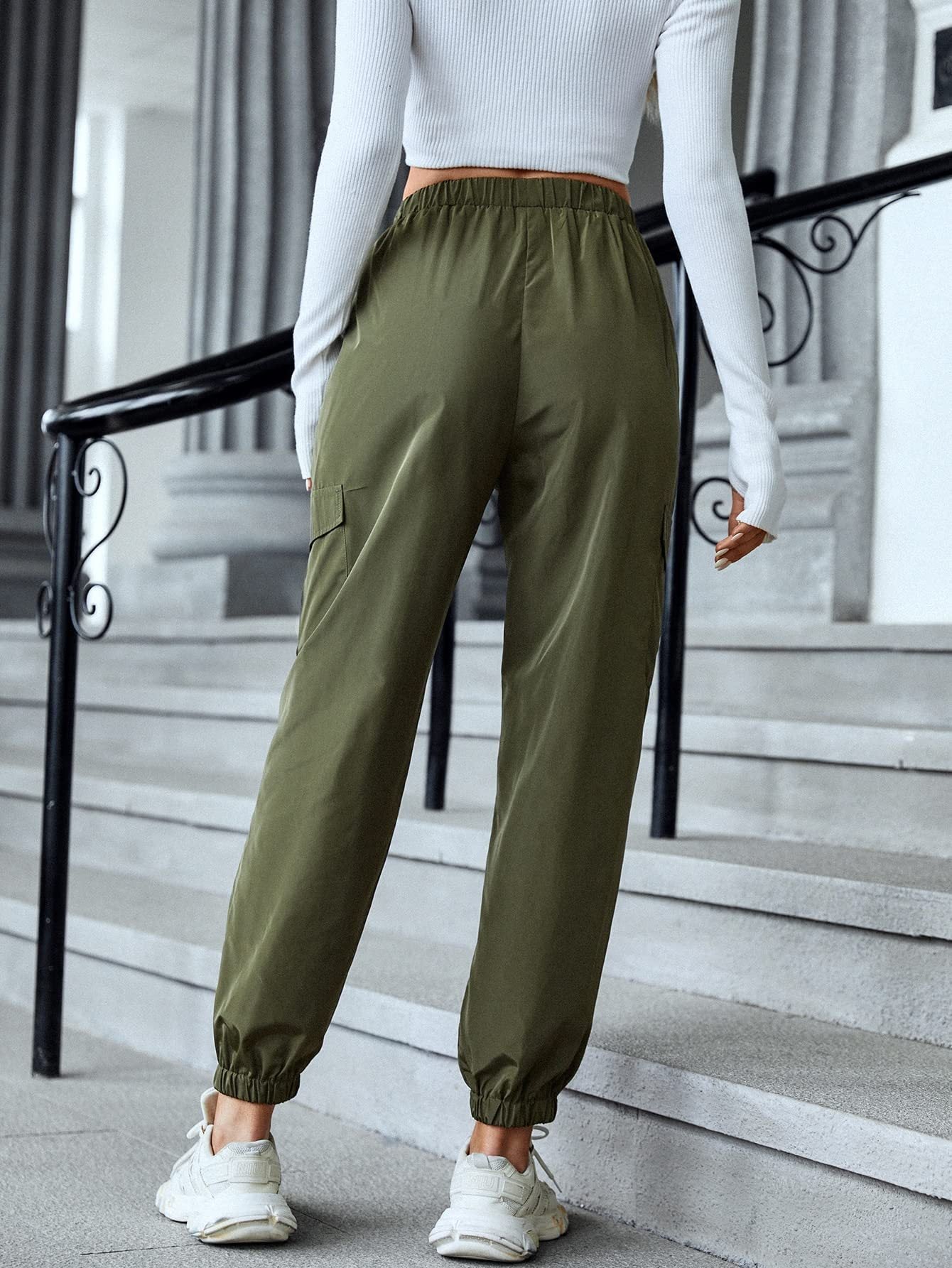 New Cargo Pants Fashion Casual Multi-pocket Elastic Waist Pencil Pants For Women