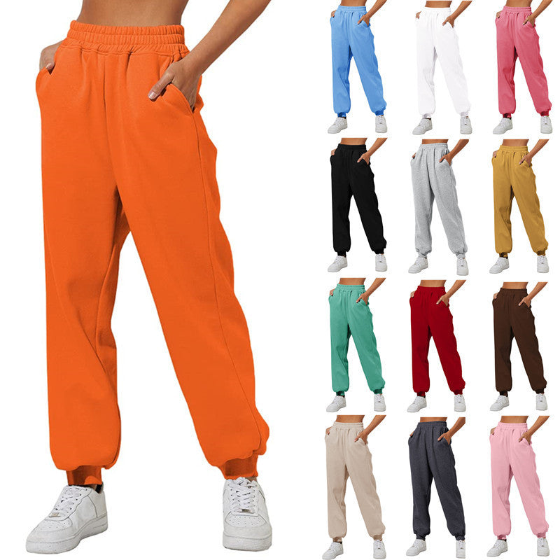 Women's Trousers With Pockets High Waist Loose Jogging Sports Pants Comfortable Casual Sweatshirt Pants