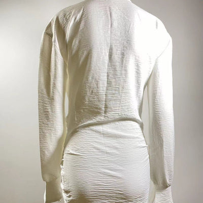 White Long-sleeved V-neck Shirt Sexy INS Fashion Linen Short Dress For Women