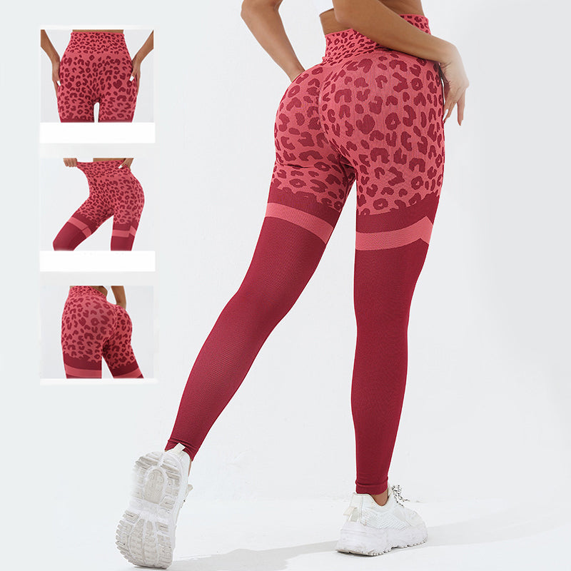Leopard Print Fitness Pants For Women High Waist Butt Lifting Seamless Leggings Elastic Running Sport Training Yoga Pants Gym Outfits Clothing