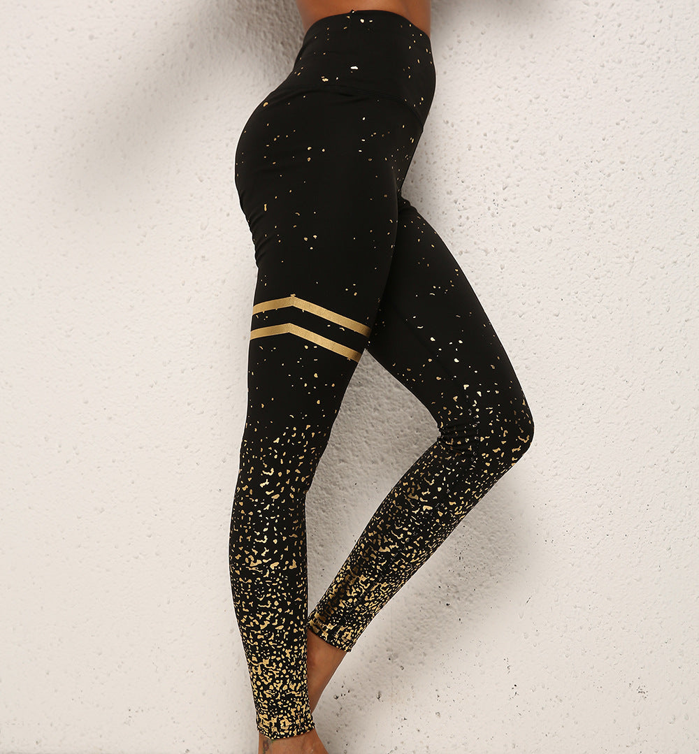 Gold Dot Striped Print Leggings Fitness Butt Lifting Running Sport Gym Yoga Pants For Women High Waist Slimming Legging Tight Trousers