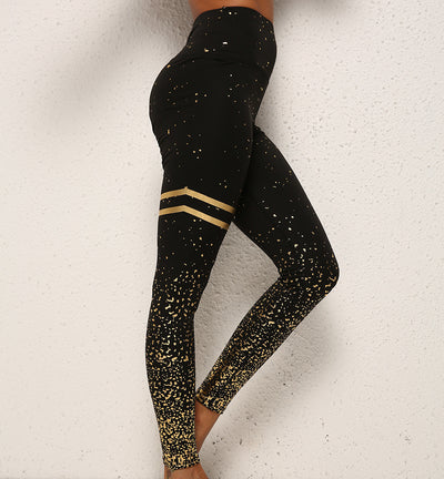 Gold Dot Striped Print Leggings Fitness Butt Lifting Running Sport Gym Yoga Pants For Women High Waist Slimming Legging Tight Trousers
