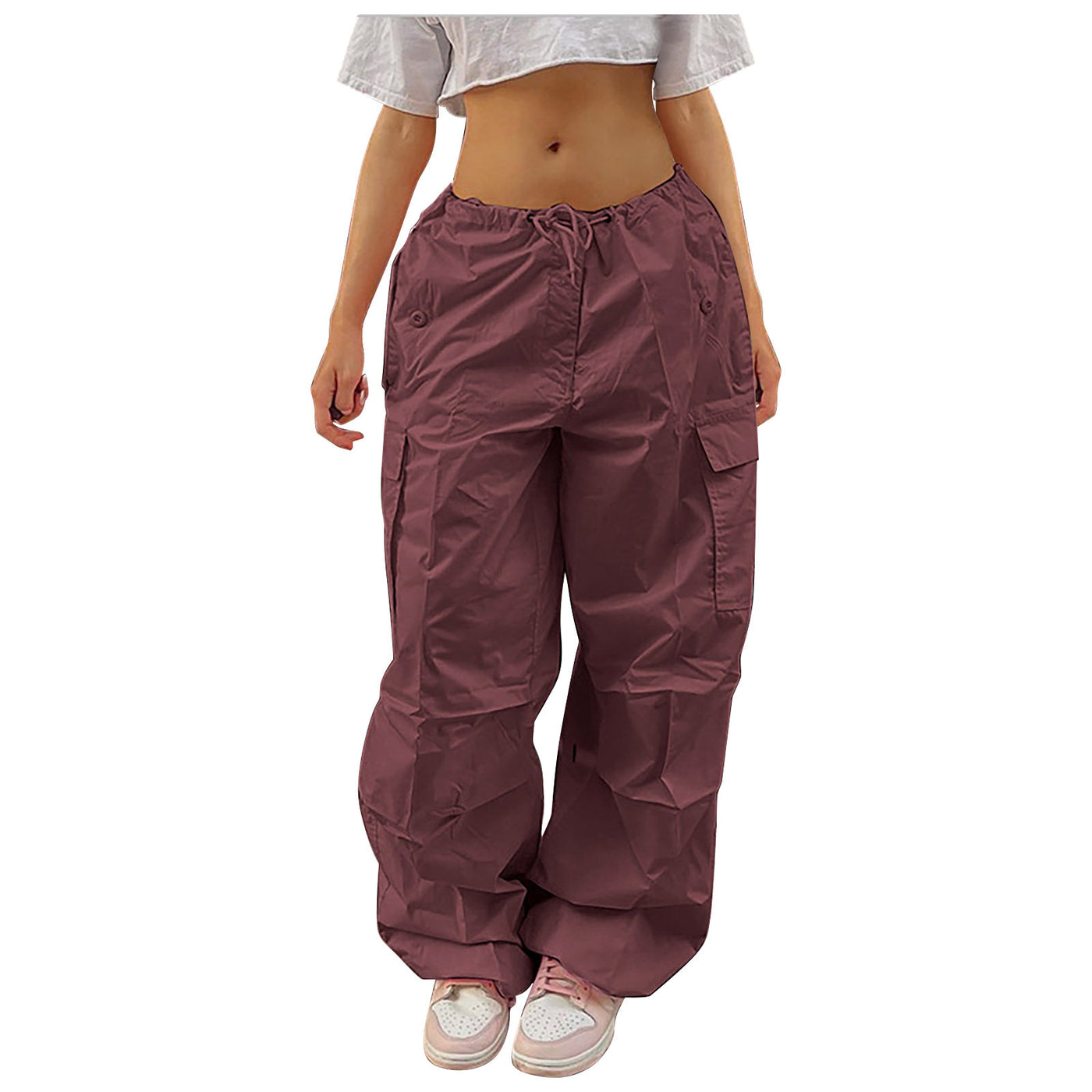Casual Cargo Pants For Women Solid Color Drawstring Pocket Design Fashion Street Trousers Girls