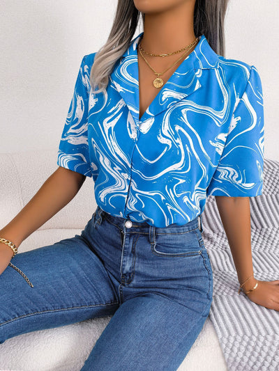 Fashion Tie Dye Printed Short Sleeve Shirt Summer Casual Lapel Shirt Tops For Womens Clothing