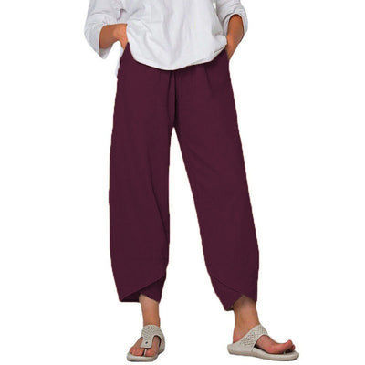 Cotton And Linen Wide Leg Pants Solid Color High Waist Loose Casual Trousers For Women