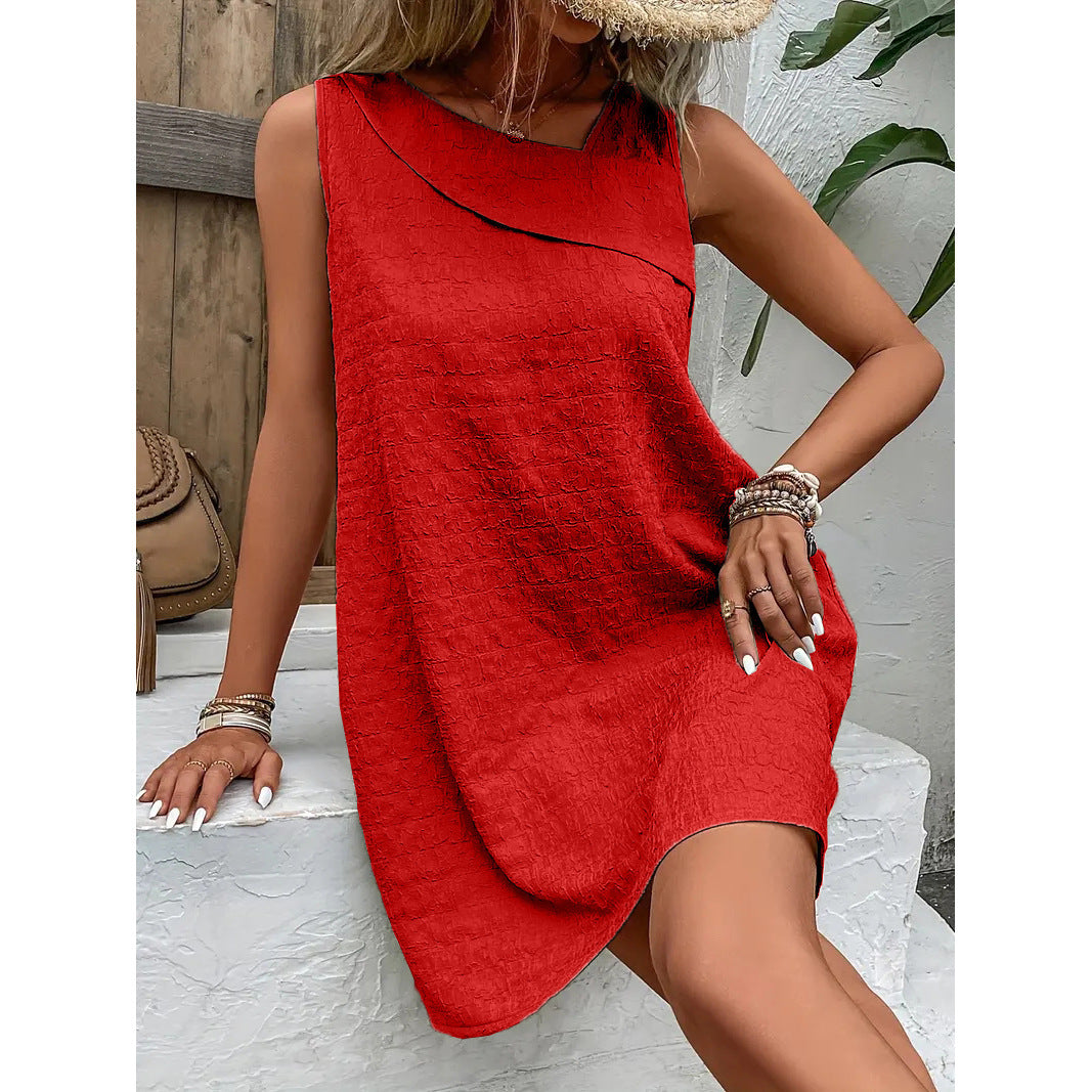 Fashion Solid Color Sleeveless Dress Summer Slim Diagonal-neck Dresses For Womens Clothing