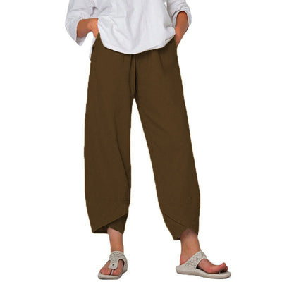 Cotton And Linen Wide Leg Pants Solid Color High Waist Loose Casual Trousers For Women