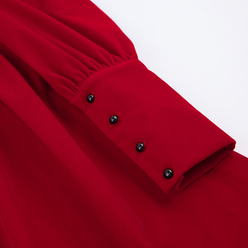 Velvet Red Cocktail Dress European And American A-line Skirt