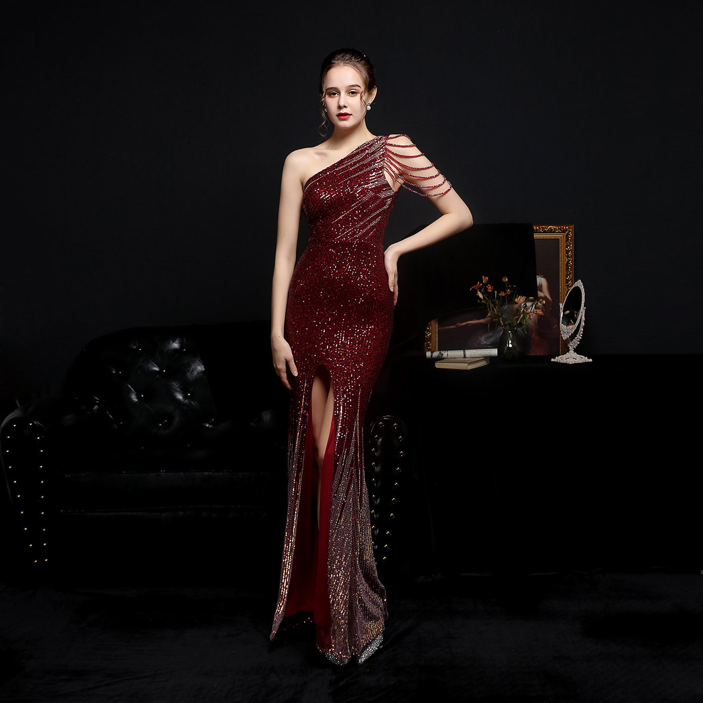 Party Evening Dress Long Section Was Thin Toast Bride