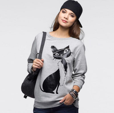 Mode Frauen Baumwolle Katze Langarm lose Hoodie Sweatshirt - 1 Million