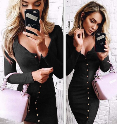 Long Sleeve Party Cocktail Pencil Mini Dress