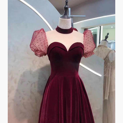 Noble Wine Red Velvet Toast Bridal Gown