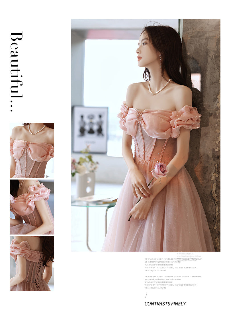 One Shoulder Evening Dress Pink Noble Dress