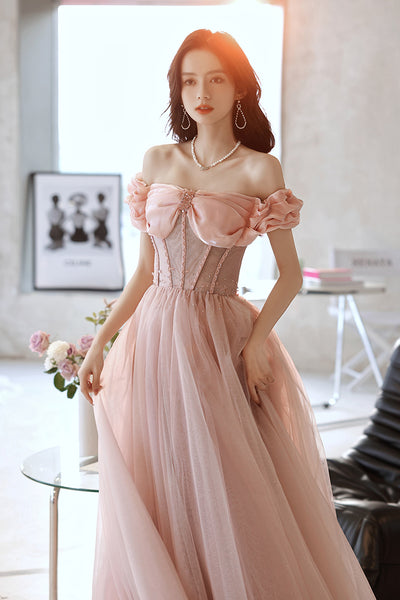 One Shoulder Evening Dress Pink Noble Dress