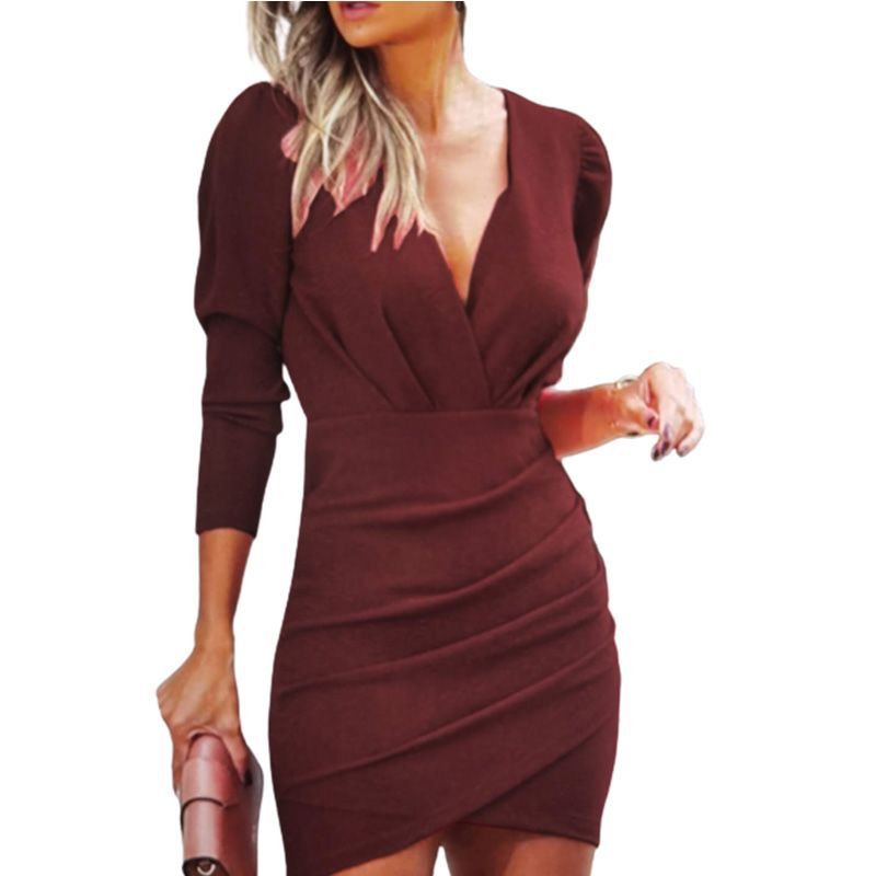 Thin Women's Solid Color Hedging Long Sleeve Dress