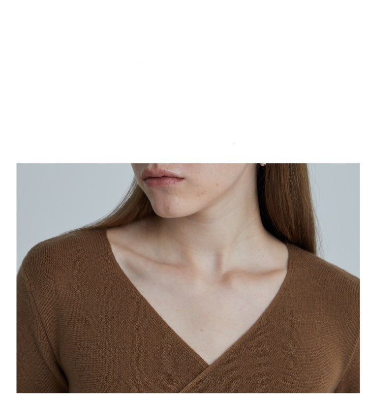 Women's Wool V-neck Temperament Slim Waist Knit