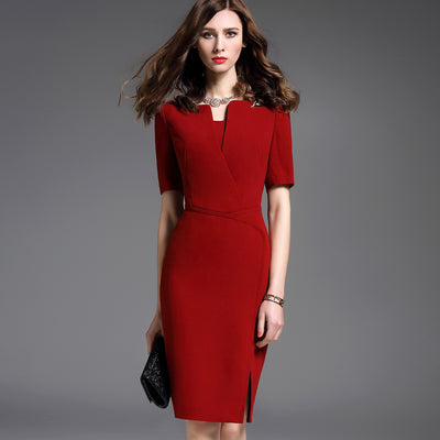 Formal Temperament Elegant And Intellectual Mid-sleeve Red Dress Women