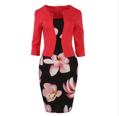 One Piece Patchwork Printing Elegant Business Office Plus Sizes Dresses