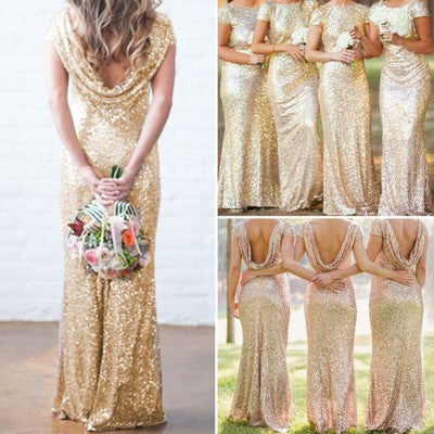 High-end Sequin Bridesmaid Backless Piled Collar Dress