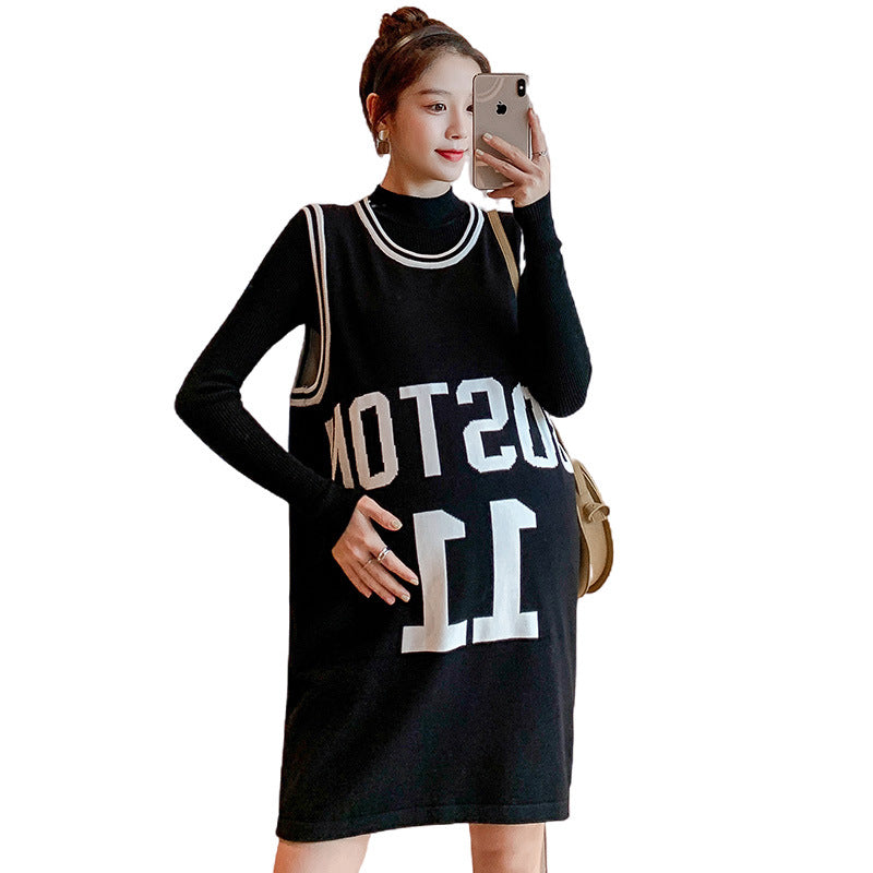Autumn And Winter Maternity Dresses Out Fashion Two-Piece Maternity Dresses