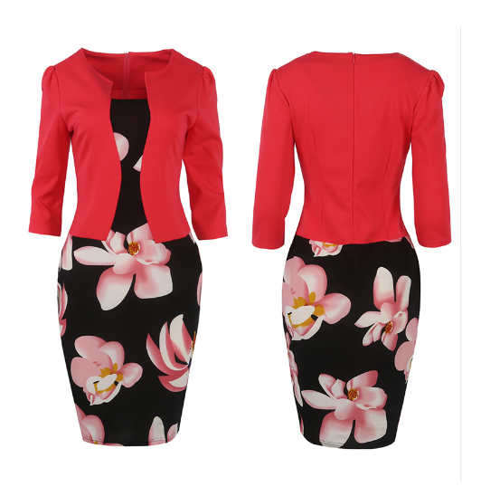 One Piece Patchwork Printing Elegant Business Office Plus Sizes Dresses