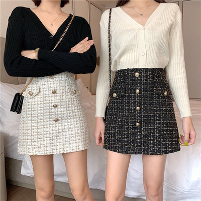 Women's Plaid A-Line High Waist Tweed Skirt