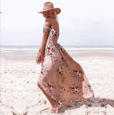 Boho style long dress women Off shoulder beach summer dresses