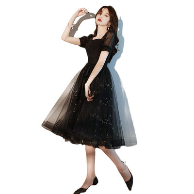 Black Sparkly Lace Cocktail Mini Prom Dress
