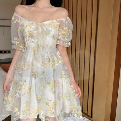 Lace Chiffon Print Mini Floral Dress For Women Dresses