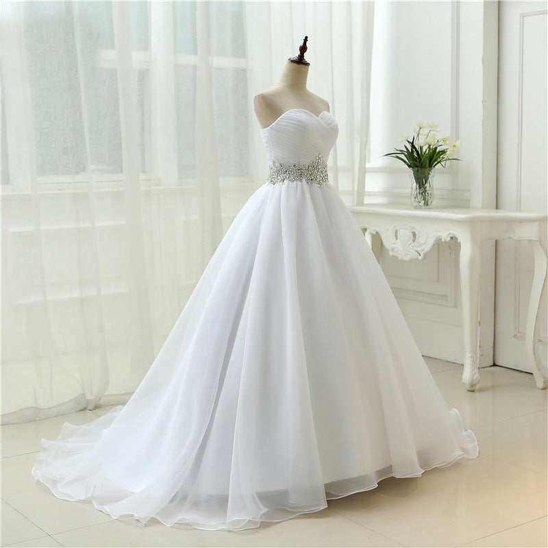 Long Tail Ivory White Light Wedding Dress