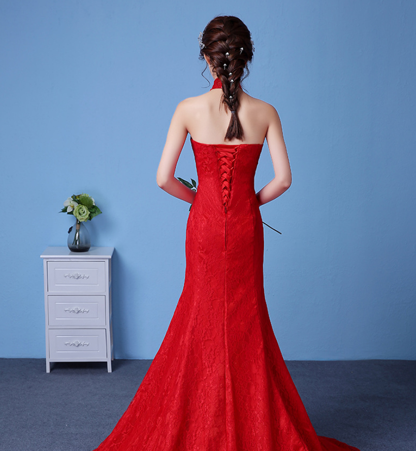 Big Red Large Size Waist Fishtail Evening Dress
