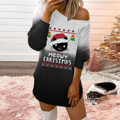 Red Women Casual Merry Christmas Dresses Off-shoulder Dress