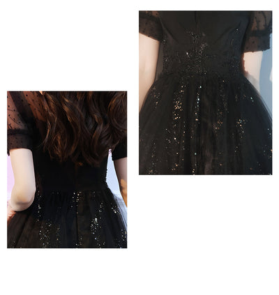 Black Sparkly Lace Cocktail Mini Prom Dress