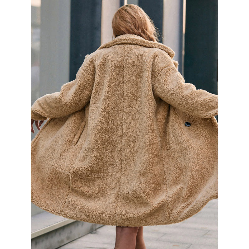 Loose Mid-length Plush Trench Coat
