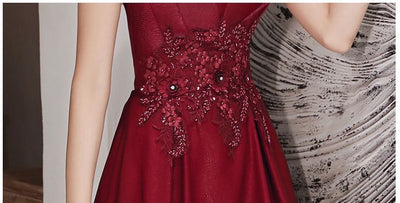 Engagement Strap Evening Dress Simple Atmosphere Wine Red