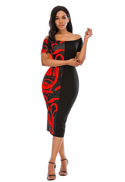 Dress Stitching Multicolor Plus Size Note Printing Long Skirt