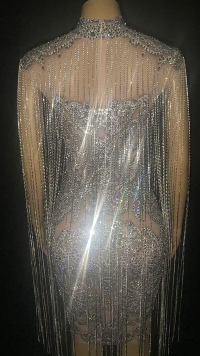 Short Rhinestone Fringed Diamond Cocktail Dress