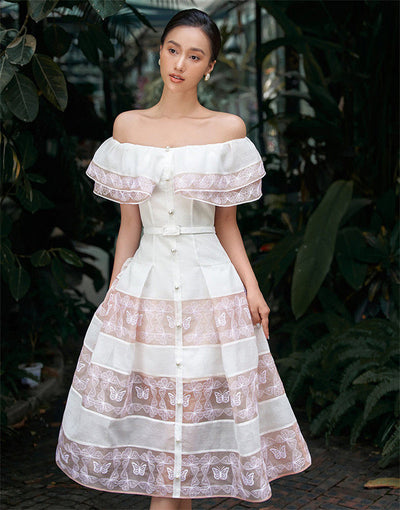High Waist Slim And Fluffy White One-piece Dress