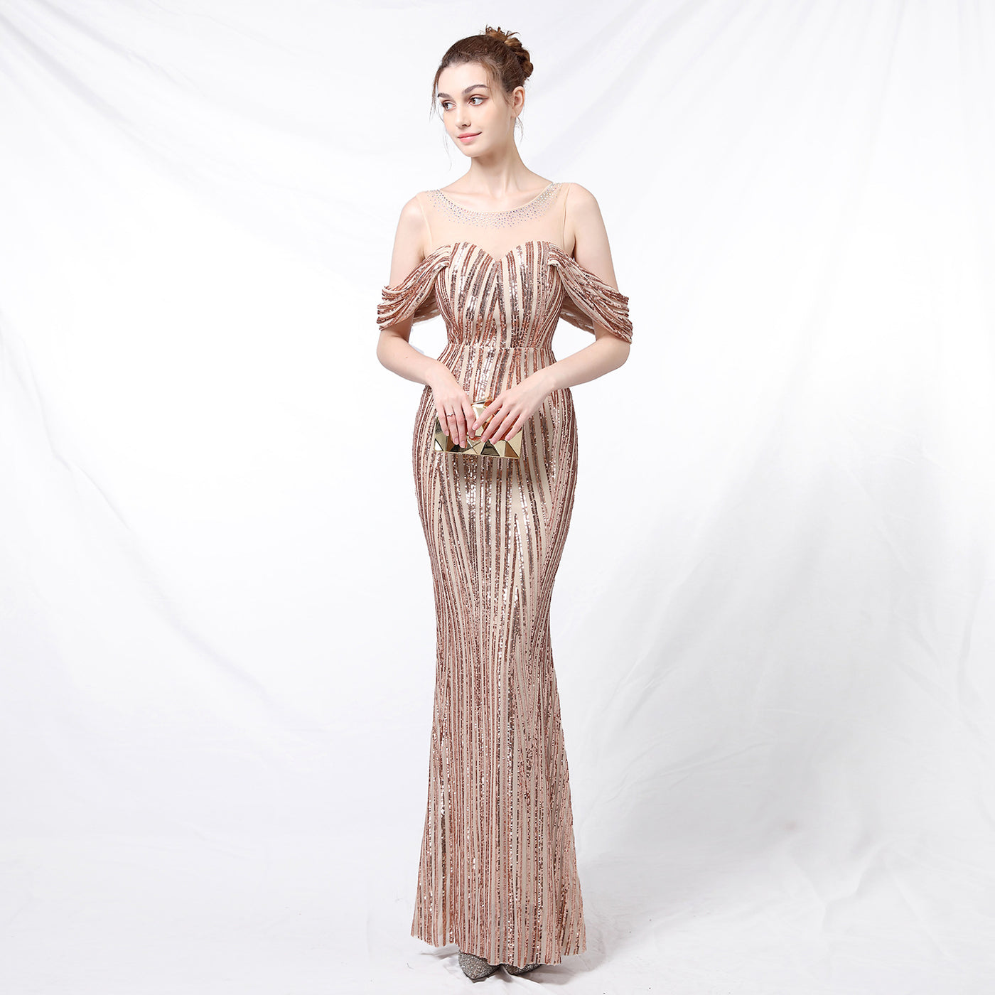 Long Sequined Long Dress With Front And Back - 1 Million