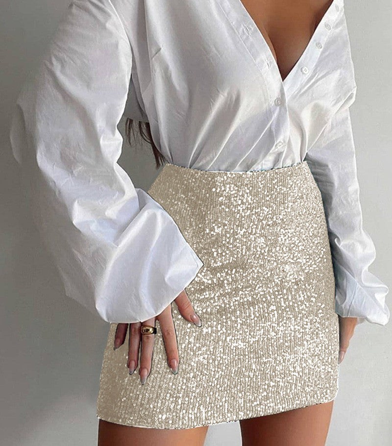 European And American Women's All Match Sequined Hip Skirt