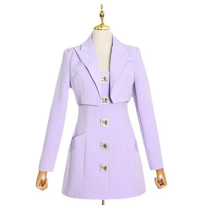 Elegant Light Purple Button Detachable Jacket