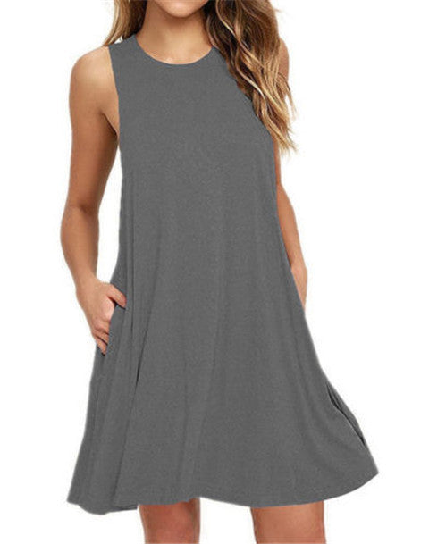 Summer Women Casual Pocket Dress Ladies T Shirt Dresses