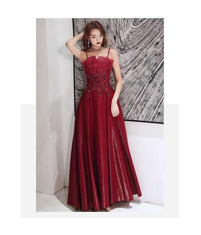 Engagement Strap Evening Dress Simple Atmosphere Wine Red