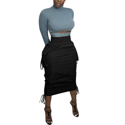 Slim Pocket Bag Hip Skirt With Straps