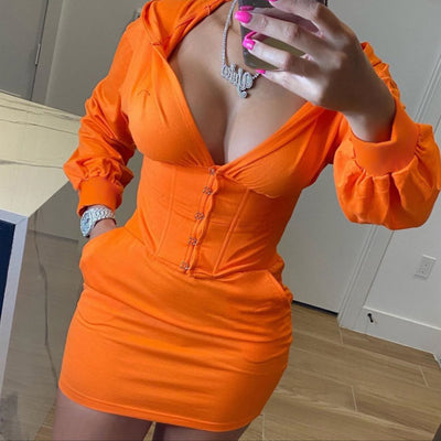 Fashion Casual Solid Color Hooded Long Sleeve Dress